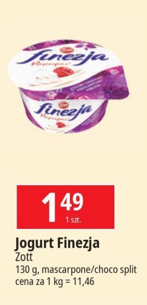 Jogurt mascarpone z maliną ZOTT FINEZJA promocja