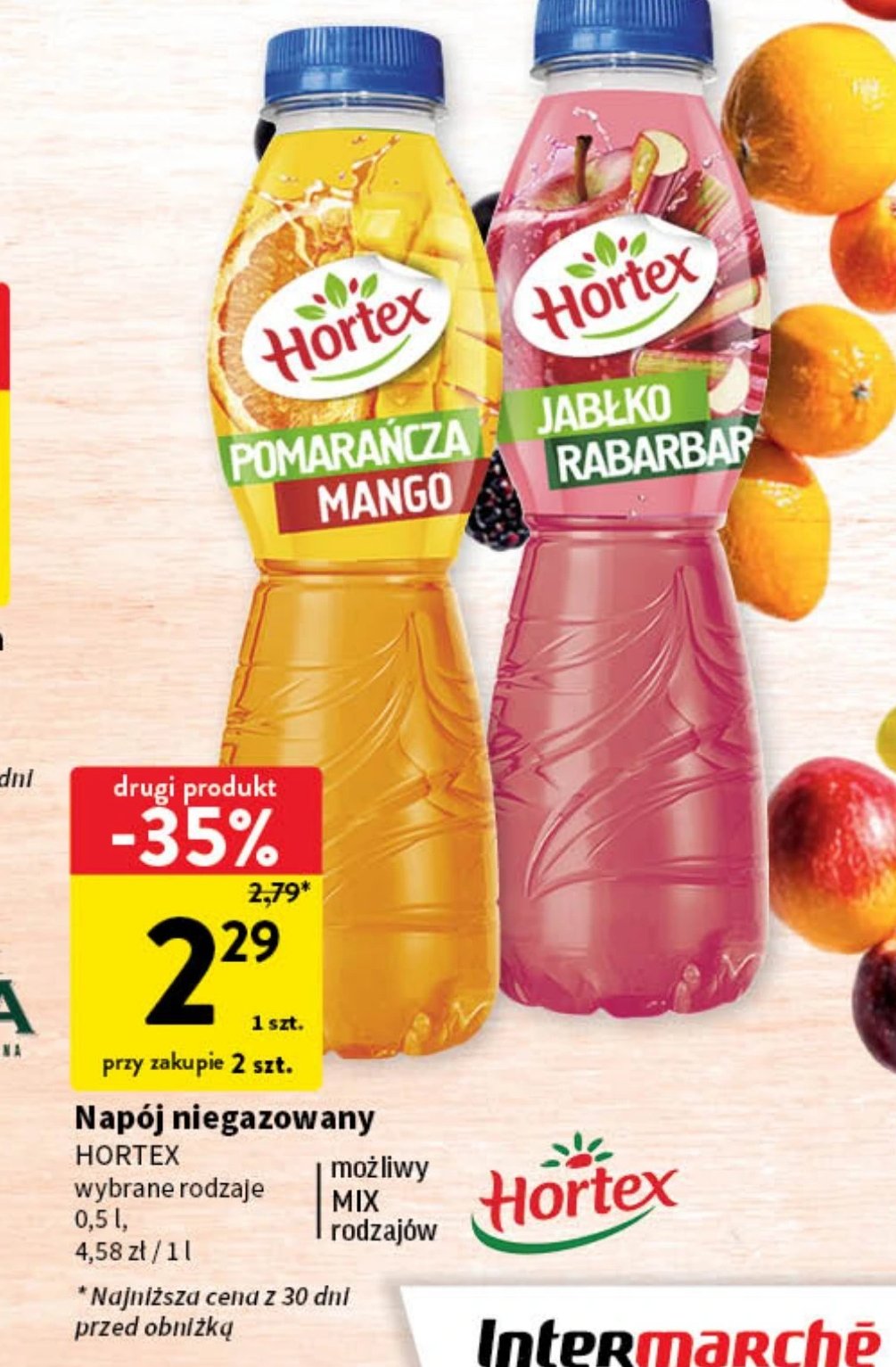 Napój pomarańcza-mango Hortex promocja w Intermarche