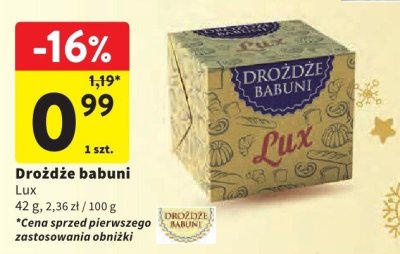 Drożdże babuni Lux promocja w Intermarche
