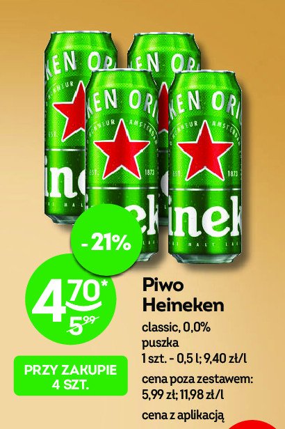 Piwo Heineken 0.0% promocja w Żabka