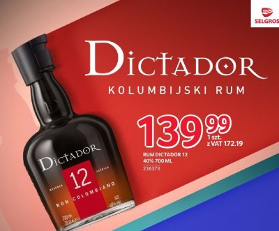 Rum Dictador 12 40% 700 ml promocja w Selgros
