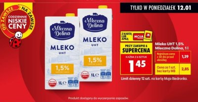 Mleko UHT 1,5% 1 l promocja w Biedronka