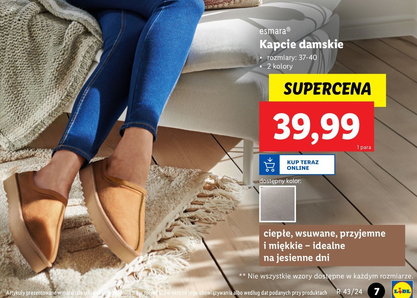 Kapcie damskie 37-40 Esmara promocja w Lidl