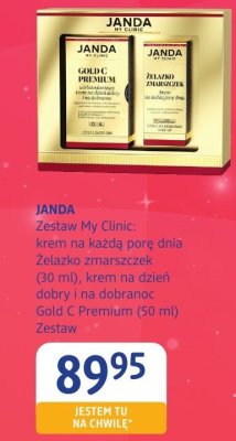 Zestaw prezentowy JANDA My Clinic: krem na każdą porę dnia Żelazko zmarszczek (30 ml), krem na dzień dobry i dobranoc Gold C Premium (50 ml) promocja w Drogerie DM