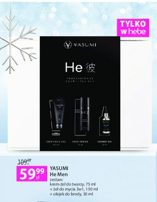 Zestaw w pudełku he men: żel do mycia 3w1 150 ml + krem-żel do twarzy 75 ml + olejek do brody 30 ml Yasumi zestaw promocja