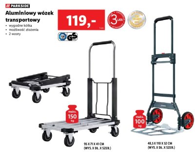 Wózek transportowy 48.5 x 110 x 52 cm Parkside promocja