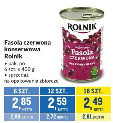 Fasola czerwona konserwowa Rolnik promocja w Makro