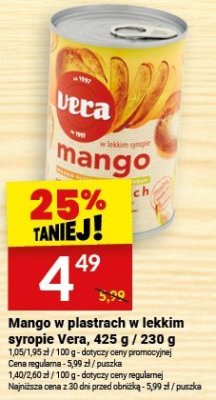 Mango w plastrach w lekkim syropie Vera, 425 g / 230 g promocja w Twój Market
