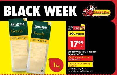 Ser żółty Gouda w plastrach Światowid, 1 kg promocja w Biedronka