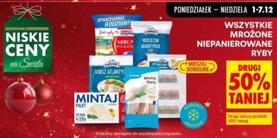Wszystkie mrożone niepanierowane ryby drugi produkt -50%  promocja w Biedronka