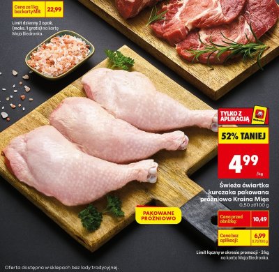 Świeża ćwiartka kurczaka pakowana próżniowo promocja w Biedronka