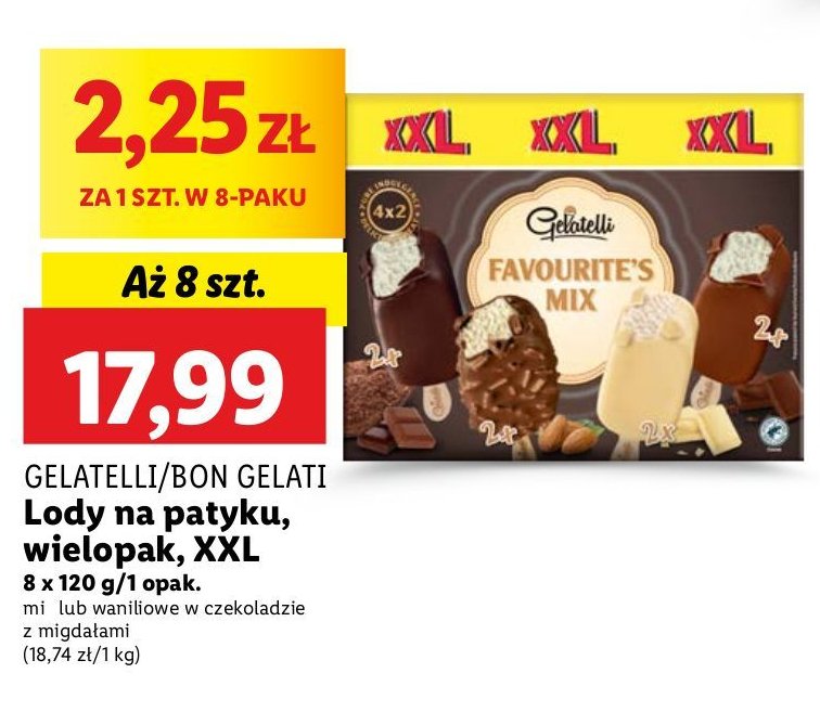 Lody w polewie favourite's mix Gelatelli promocja w Lidl