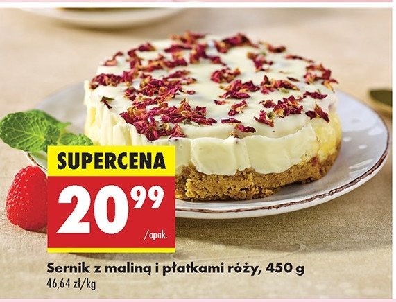 Sernik z maliną z płatkami róży promocja