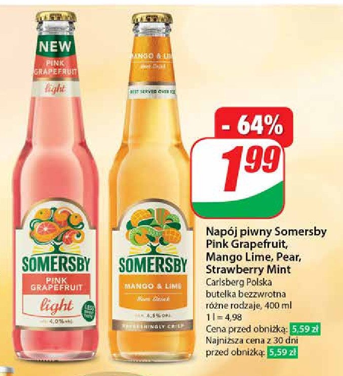 Piwo Somersby strawberry & mint promocja w Dino