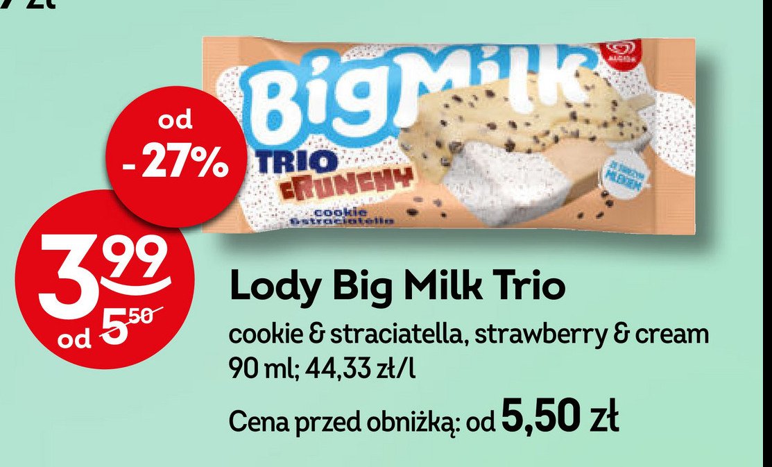 Lód trio crunchy Algida big milk promocja w Żabka