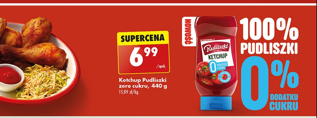 Ketchup 0% dodatku cukru Pudliszki promocja w Biedronka