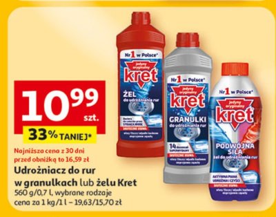 Udrożniacz do rur w granulkach lub żelu Kret 560 g/0,7 l promocja w Auchan