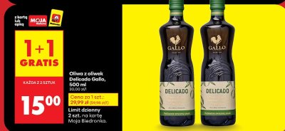 Oliwa z oliwek delicado 500 ml 1+1 GRATIS promocja w Biedronka