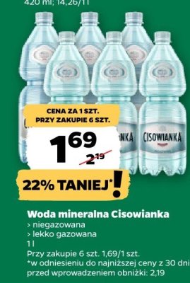 Woda mineralna Cisowianka niegazowana, lekko gazowana promocja w Netto