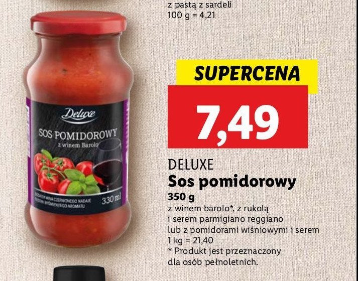 Sos pomidorowy z rukolą cebulą serem i orzechami nerkowca Deluxe promocja