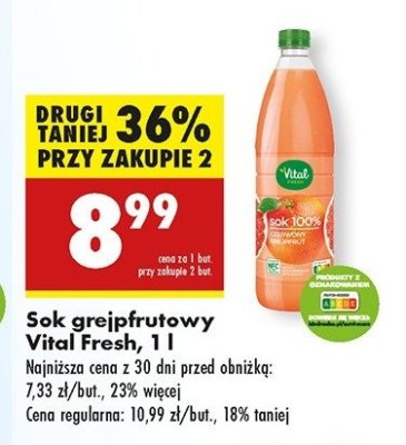 Sok 100% czerwony grejpfrut Vital fresh promocja