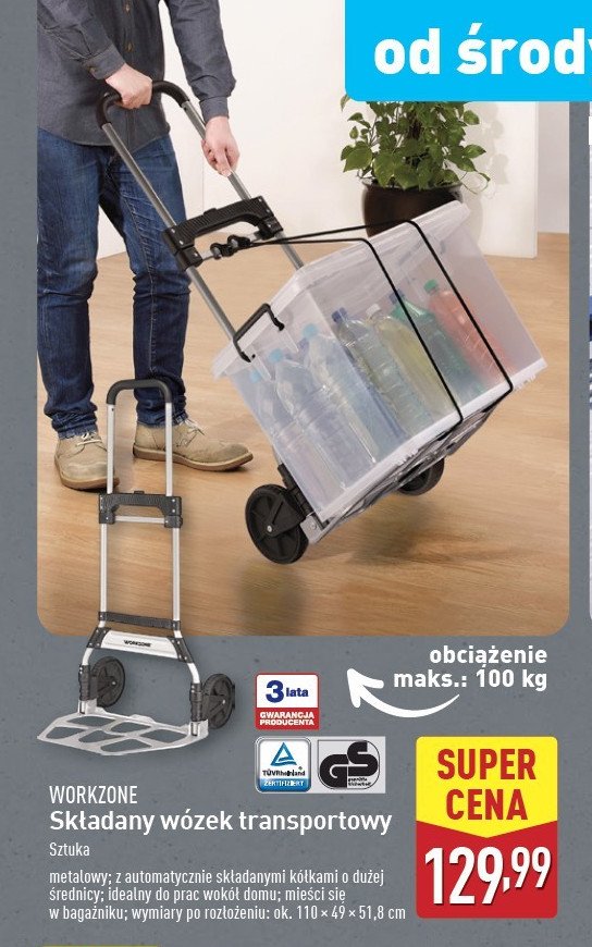 Wózek transportowy składany do 100 kg WORKZONE promocja w Aldi