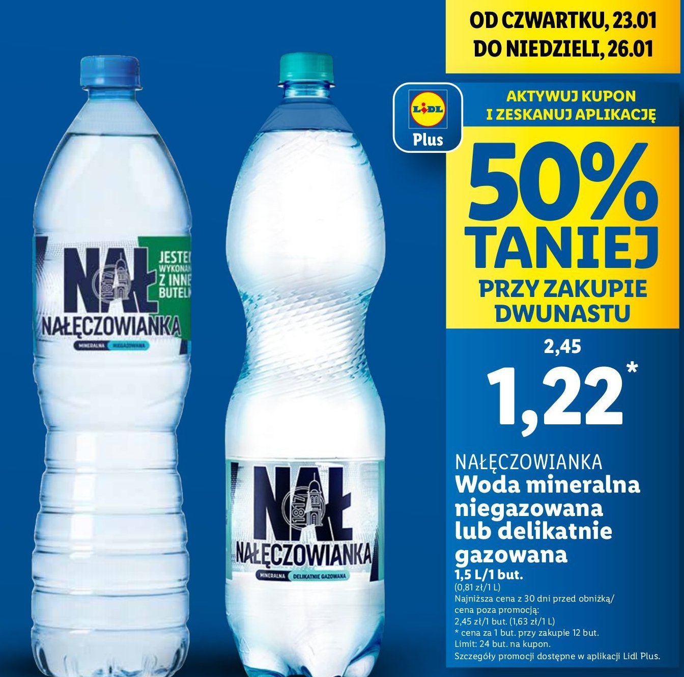 Woda delikatnie gazowana Nałęczowianka promocja w Lidl