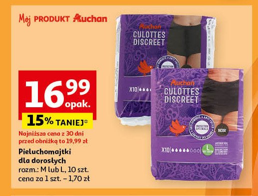 Pieluchomajtki dla dorosłych rozm. l na noc Auchan promocja