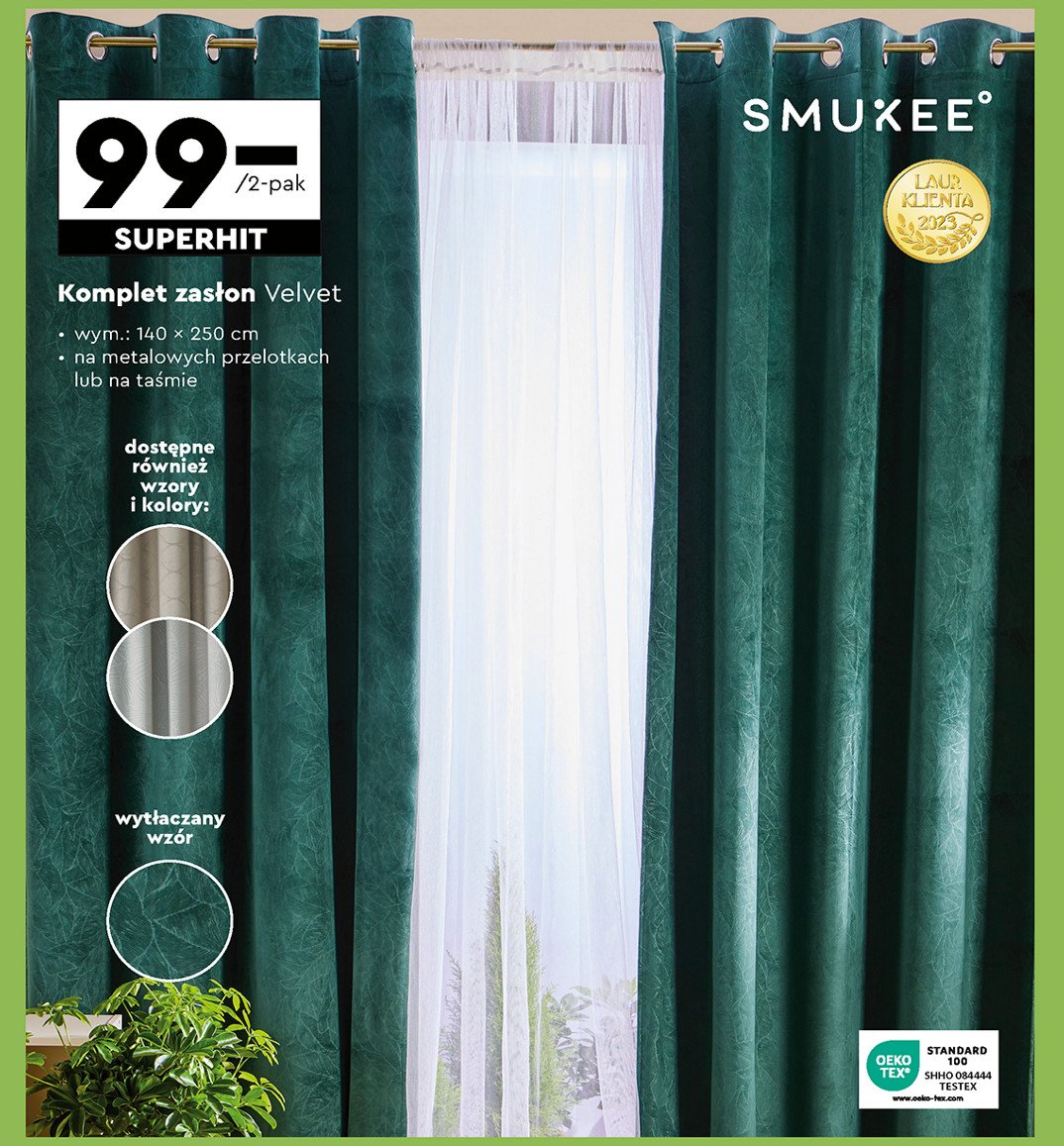 Zasłona na taśmie velvet 140 x 250 cm Smukee home promocja w Merkury Market