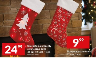 Skarpeta na prezenty świąteczna duża 41 cm 12 LED, 1 szt. promocja w Twój Market