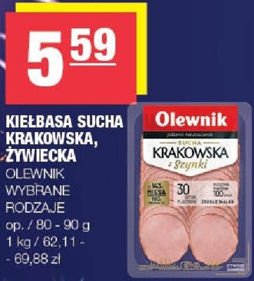 Kiełbasa sucha krakowska, żywiecka Olewnik promocja w SPAR