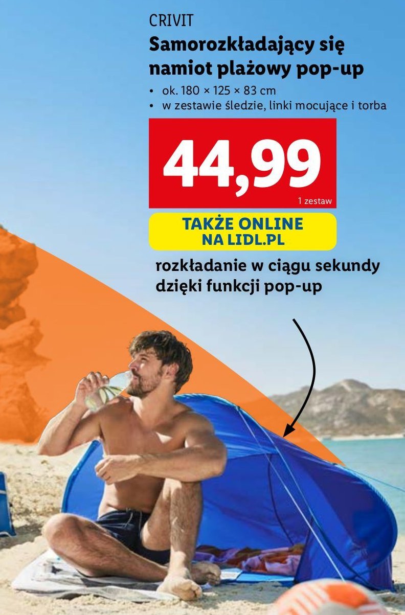 Namiot plażowy samorozkładający się Crivit promocja w Lidl