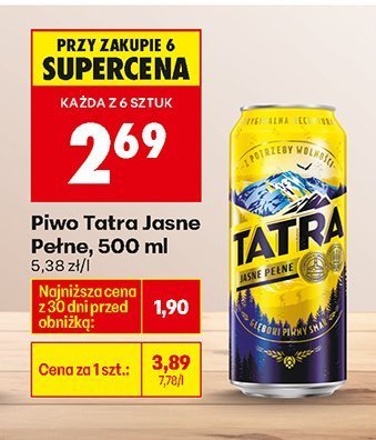 Piwo Tatra Jasne Pełne, 500 ml promocja w Biedronka