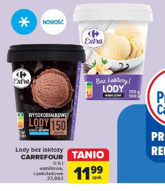 Lody waniliowe bez laktozy Carrefour extra promocja w Carrefour