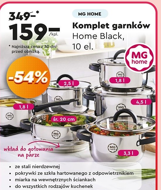 Komplet garnków black Mg home promocja w Biedronka