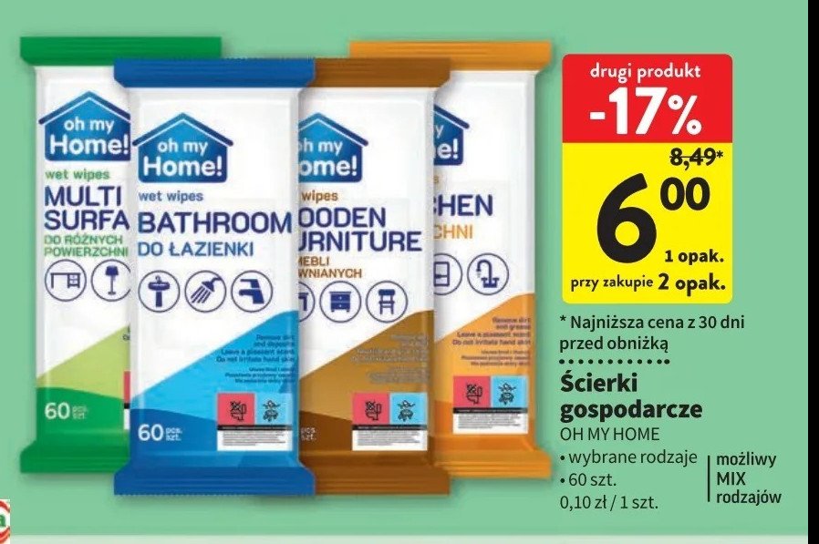 Chusteczki czyszczące do mebli oh my home! promocja