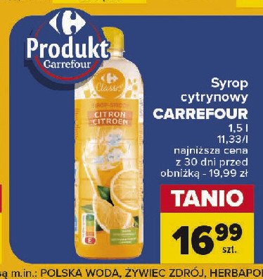 Syrop cytrynowy Carrefour classic promocja