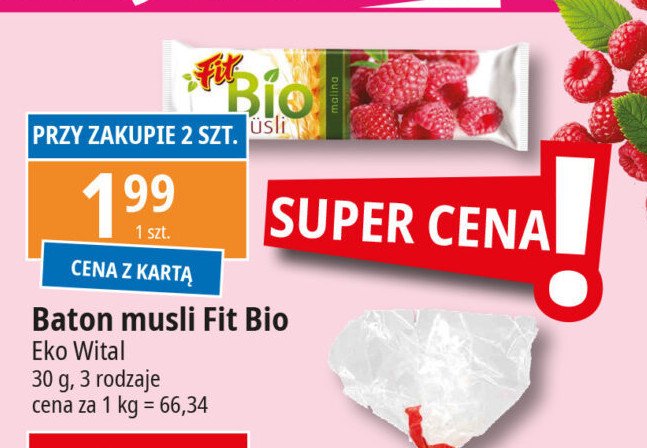 Baton musli o smaku malinowym FIT BIO promocja w Leclerc