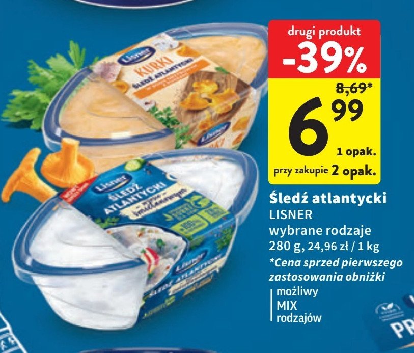 Śledź atlantycki w sosie śmietanowym Lisner promocja w Intermarche