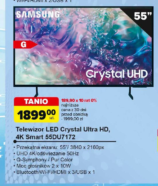 Telewizor 55" 55du7172 Samsung promocja w Carrefour