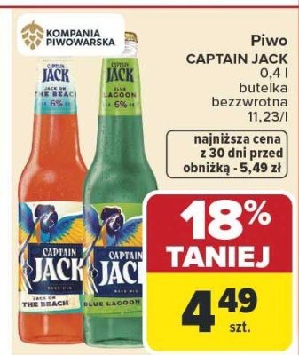 Piwo CAPTAIN JACK 0,4l butelka bezzwrotna 11,23/l promocja w Carrefour