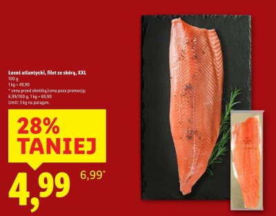 Łosoś atlantycki, filet ze skórą, XXL Lidl promocja w Lidl