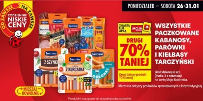 Wszystkie paczkowane kabanosy, parówki i kiełbasy  promocja w Biedronka