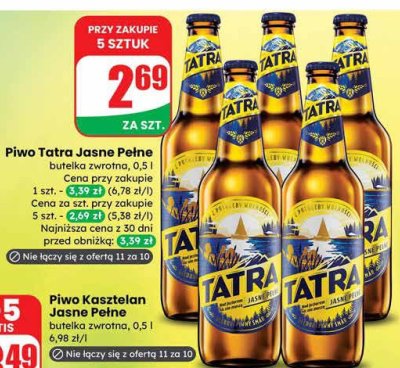 Piwo Tatra Jasne Pełne butelka zwrotna promocja w Dino