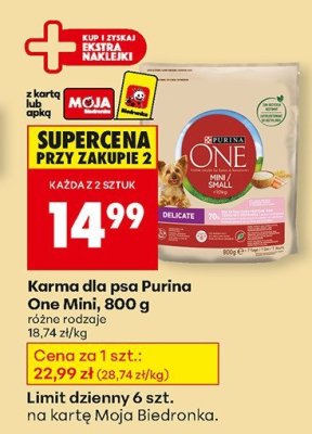 Karma dla psa Purina One Mini 800 g różne rodzaje promocja w Biedronka