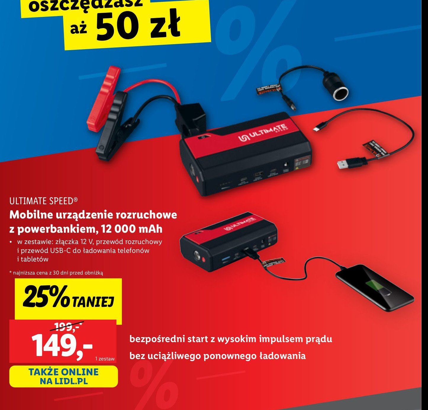 Urządzenie rozruchowe z powerbankiem i kompresorem Ultimate speed promocja w Lidl