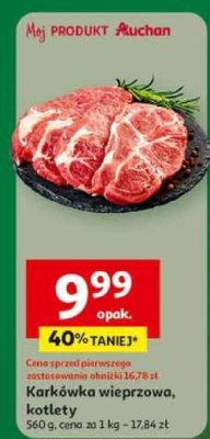 Karkówka wieprzowa, kotlety 560 g, cena za 1 kg promocja w Auchan