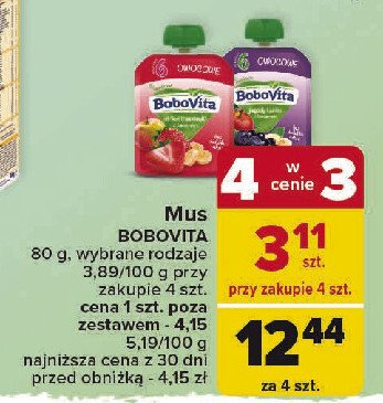 Owoce w tubce jabłko-truskawki-banan Bobovita przyjaciele promocja