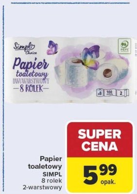 Papier toaletowy 8 rolek 2-warstwowy Simpl promocja w Carrefour Market