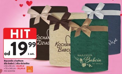 Ręcznik z haftem dla babci / dla dziadka, mix wzorów promocja w Intermarche